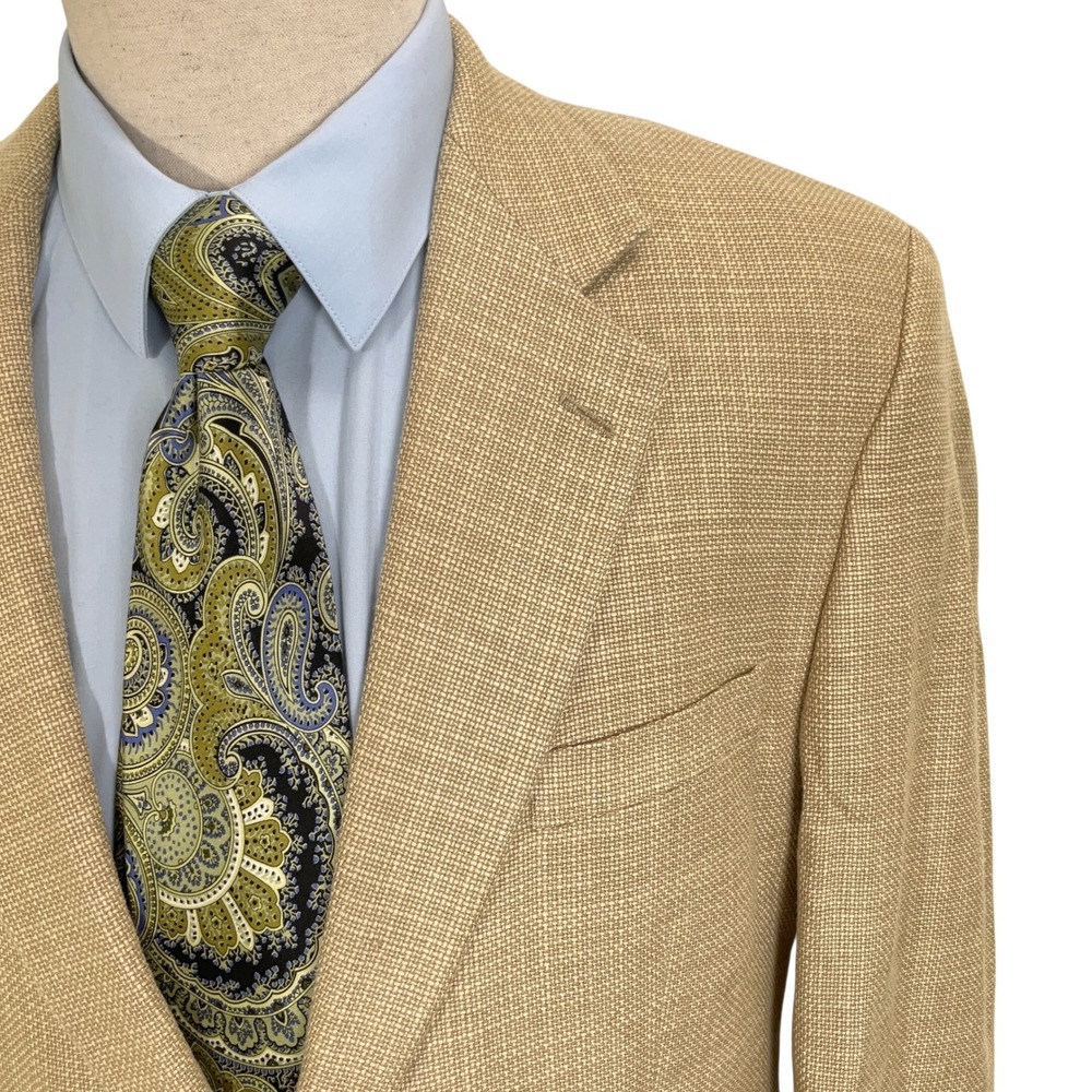 Chaps 1978 Blazer Men 42L Tan Gold Woven Texture Silk Luxury Classic Jacket